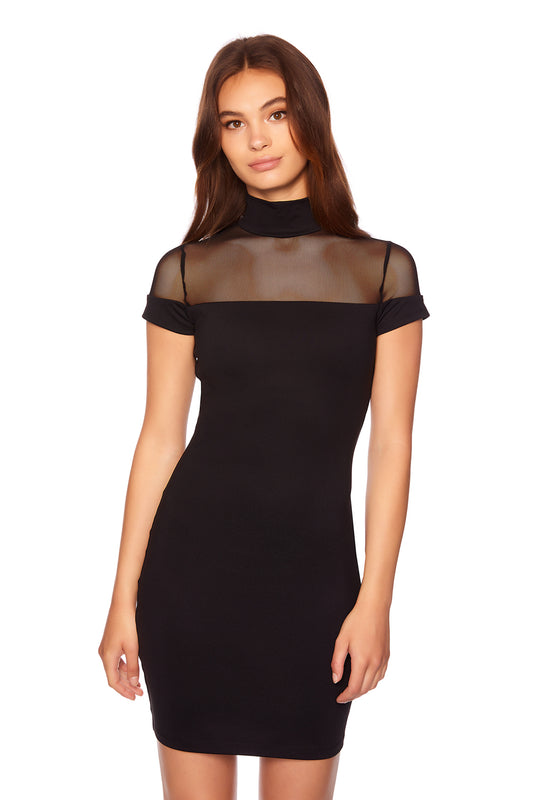 short sleeve mock neck sheer dress